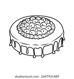 Whimsical chocolate cake topped with sweet cherries and rich glaze, set against a solid transparent background for a modern look Great for culinary and sweet treat illustrations.