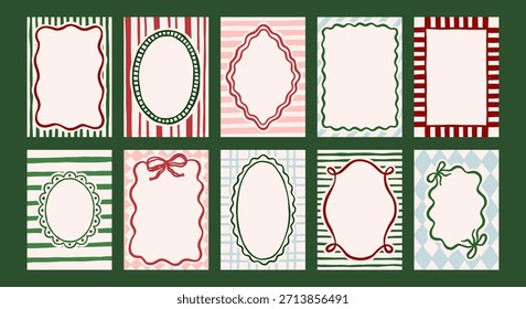 Wunderschöne Weihnachtsfeiertage Vintage-Vektorrahmen-Set. Dekorative elegante Retro-Coquette-Hintergründe