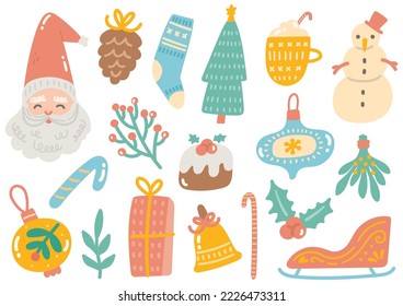 Whimsical Christmas Icons Collection | Hand-Drawn Festive Holiday Elements in Vector Illustration