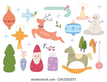 Whimsical Christmas Icons Collection | Hand-Drawn Festive Holiday Elements in Vector Illustration
