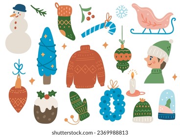 Whimsical Christmas Icons Collection | Hand-Drawn Festive Holiday Elements in Vector Illustration