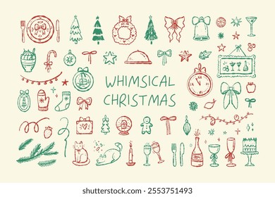 Whimsical christmas set in vintage retro style