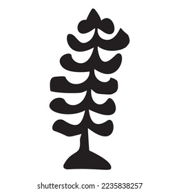 Whimsical Christmas tree hand drawn block print winter design. 