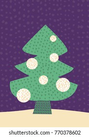 Whimsical Christmas tree with hand drawn texture. Vector illustration