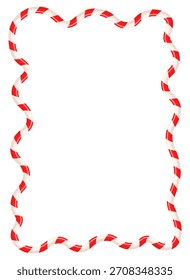 Whimsical Christmas wavy candy cane vector border, Red and white stripes rectangular frame for holiday menus and cards