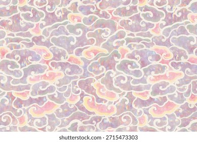 Um fundo de nuvem caprichado com um esquema de cores roxo pastel. O fundo apresenta padrões suaves, girando em tons roxos e rosados. Plano de fundo com vetor de espaço de cópia.