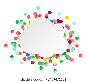 A whimsical cloud-shaped white space bordered by a playful burst of colorful dots, ideal for creative messaging and cheerful designs.