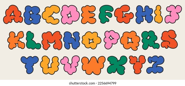 Whimsical cloudy groovy typeface in 1960s psychedelic boho style. Ideal for posters, collages, clothing, music albums and more.