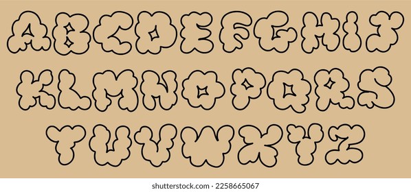 Whimsical cloudy groovy typeface in 1960s psychedelic boho style. Ideal for posters, collages, clothing, music albums and more.