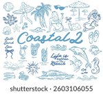 Whimsical coastal hand drawn vector illustrations - collection