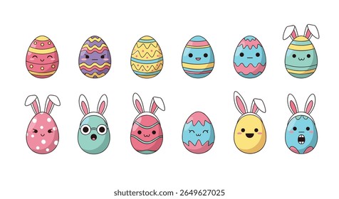 A whimsical collection of adorable easter eggs featuring fun cartoon faces and festive designs for holiday celebrations