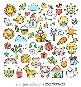 A whimsical collection of hand-drawn illustrations perfect for adding a touch of fun and cuteness to your designs.