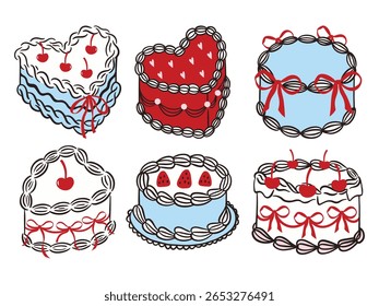 Uma coleção caprichosa de bolos de casamento desenhados à mão em estilo de arte de linha. Estes elegantes esboços são perfeitos para logotipos, convites, cartões de felicitações e muito mais. Uma mistura encantadora de vintage flair e moderno mi