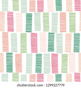 Whimsical Colorful Hand-Drawn Textured Vertical Stripes Background Vector Seamless Pattern. Abstract Geometric Print