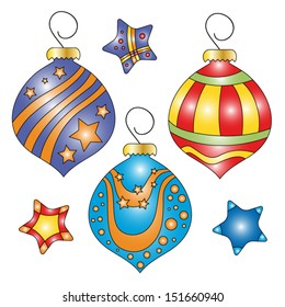 Whimsical colorful vector bauble and star collection