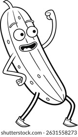 A whimsical coloring page featuring a cucumber performing a silly dance. Perfect for kids and adults.