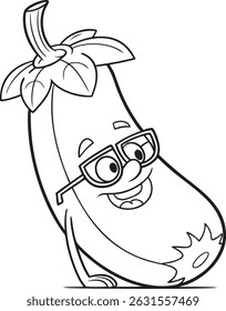A whimsical coloring page featuring a funny eggplant wearing oversized glasses. Perfect for kids and adults who enjoy creative activities.