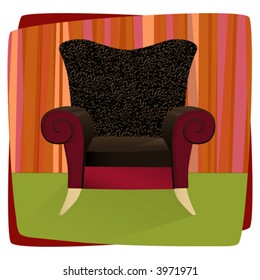 Whimsical comfy overstuffed chair with leopard print velvet. Chair can be used without background.