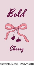 Whimsical Coquette Bow Illustration Doodle Cherry Mobile Phone Wallpaper Vector Design