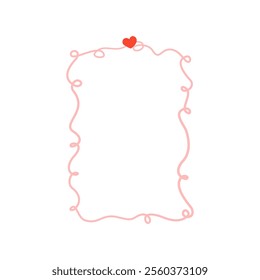 Whimsical coquette frame with bow and curly garland. Whimsical border pink coquette style. Vector illustration