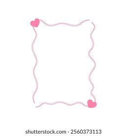 Whimsical coquette frame with bow and curly garland. Whimsical border pink coquette style. Vector illustration