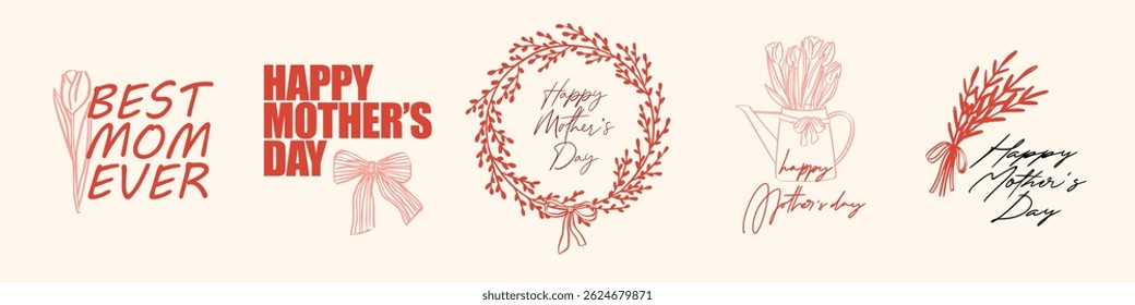 Whimsical coquette Mother's Day design with floral bouquets, delicate ribbons, and modern typography, offering a fresh, elegant vibe for Mother's Day celebrations