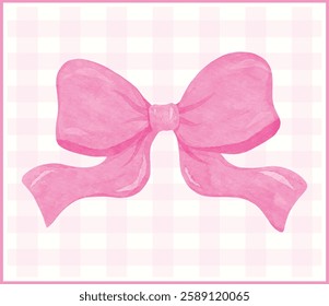 Whimsical Coquette pink ribbon bow watercolor Hand Painted vector