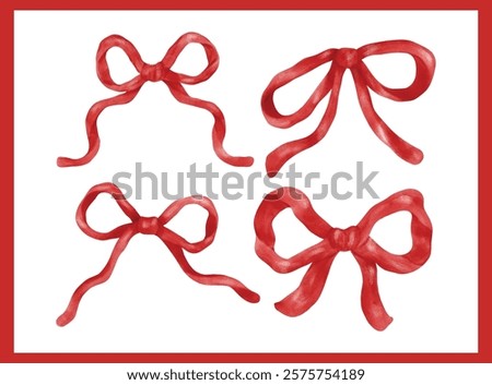 Whimsical Coquette Ribbon Bow Red watercolor Wavy Aesthetic set