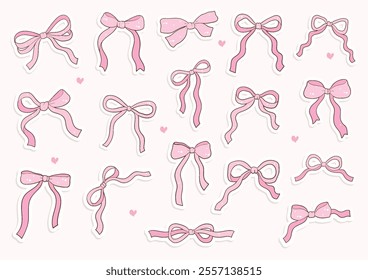 Whimsical Coquette Ribbon Bow Sticker. Vector illustration