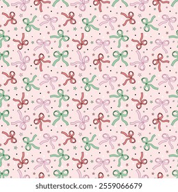 Whimsical Coquette Valentine's Ribbon Bow Seamless Pattern, Valentine's Ribbon Bow,Printable Repeat Digital Paper Background