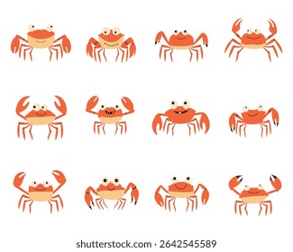 Whimsical Crab Collection: Cheerful cartoon crabs in various poses.