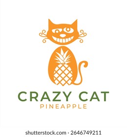 Whimsical Crazy Cat Pineapple Logo Design Featuring a Unique Feline and Fruit Combination