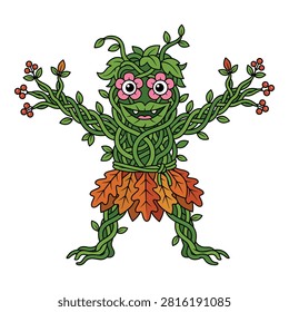 A whimsical creature made of vines, flowers and leaves. Enchanting, magical being.