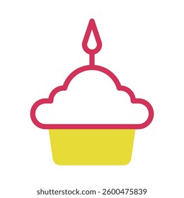 Whimsical Cupcake Icon with Single Lit Candle