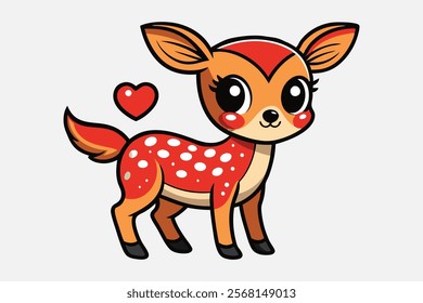 A whimsical and cute cartoon illustration of a baby deer.