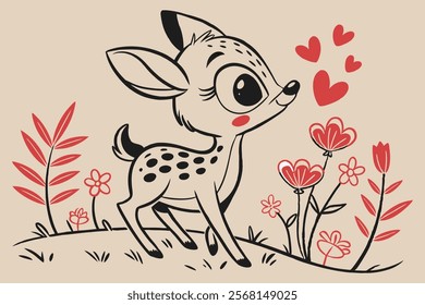 A whimsical and cute cartoon illustration of a baby deer.