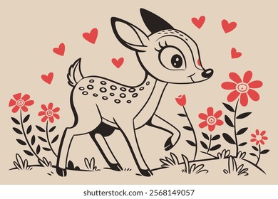A whimsical and cute cartoon illustration of a baby deer.