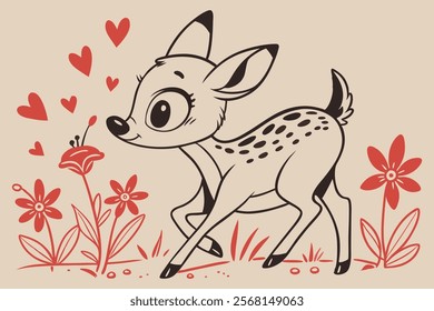 A whimsical and cute cartoon illustration of a baby deer.