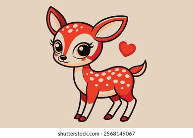 A whimsical and cute cartoon illustration of a baby deer.