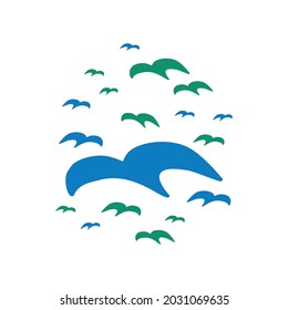 Whimsical cute doodle bird shape motif. Modern trendy minimalist style clip art. Fun unusual color elements isolated on white. Retro childish design symbol for gender neutral illustration elements.