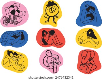 Whimsical and cute doodle set isolated on white background.