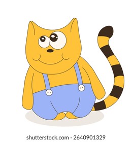 Whimsical cute flat Cat vector illustration isolated white background. Perfect adorable Cat template design for t-shirt print child wall copybook cover design. EPS 10