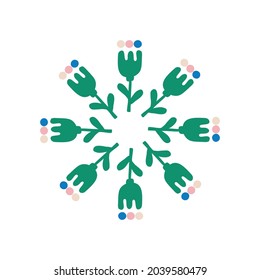 El motivo de la forma de doodle de flores tierno y caprichoso. Moderno diseño minimalista de diseño con imágenes de clip. Diversos elementos de color inusuales aislados en blanco. Símbolo retro de diseño infantil para ilustración neutra de género.