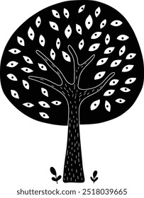 Whimsical Cute Tree Illustration – Simple Clean Line Art Vector