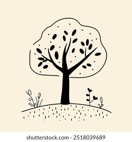 Whimsical Cute Tree Illustration – Simple Clean Line Art Vector