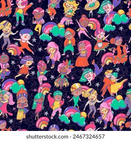 Whimsical DancersSeamless Pattern, Cute Modern and Cassic Dance Style