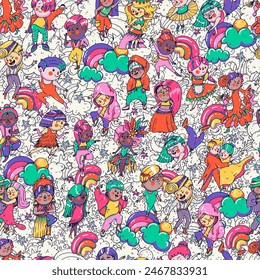 Whimsical DancersSeamless Pattern, Cute Modern and Cassic Dance Style