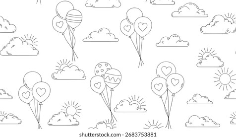 Whimsical dandelion and cloud seamless pattern for children's fabric design.