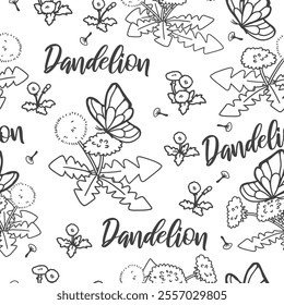 Whimsical Dandelion Floral and Butterfly Doodle. deal for spring-themed projects, wallpapers, fabric designs, packaging, and more, brings a touch of nature to your creative ventures.