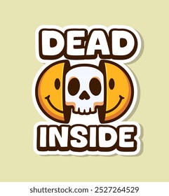 Whimsical Dead Inside Sticker Design Featuring a Skull and Smiling Emojis for Fun and Quirky Decor